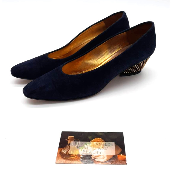 Anne Klein Womens 7.5 N Classic Pump Cuban Heels Shoes Slip On Studded Blue